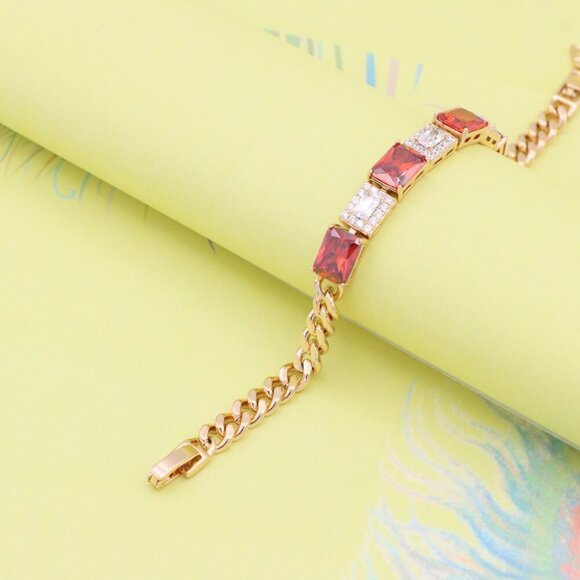 "Rose Gold Bracelet with Red & White Crystals, XPBL0892 - Picture 3 of 12